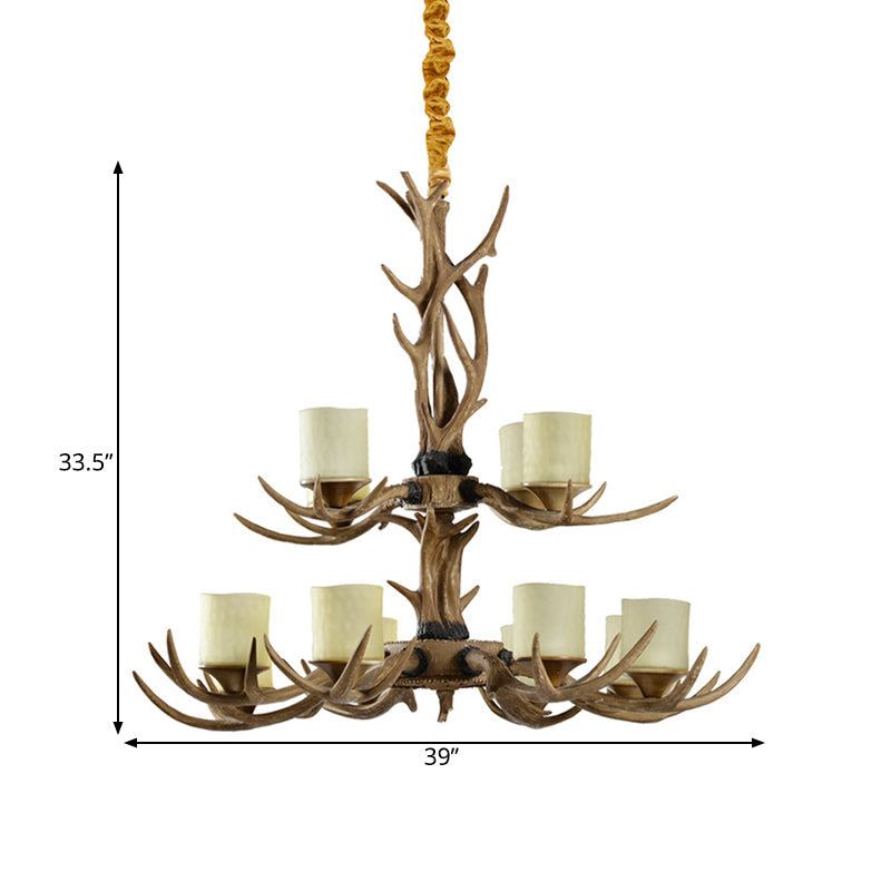 12 Heads Ceiling Chandelier Rustic 2-Tier Resin Light - Rebooters