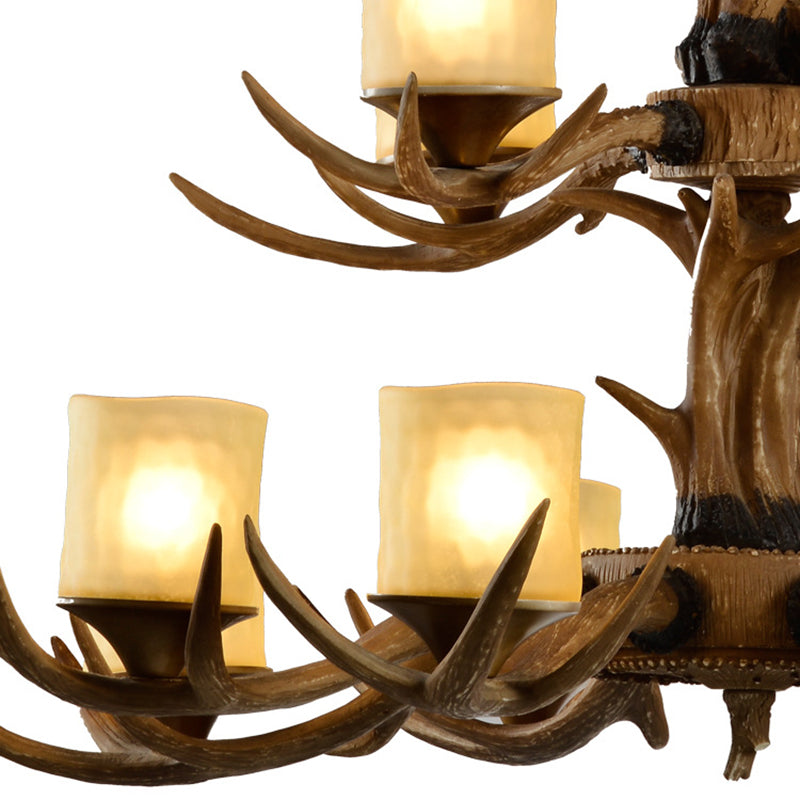 12 Heads Ceiling Chandelier Rustic 2-Tier Resin Light - Rebooters