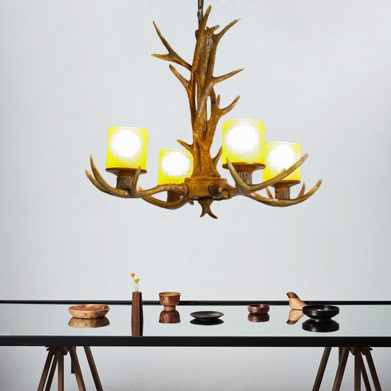 Antler Bedroom Chandelier Lighting Cottage Resin 4/6 Bulbs Brown Pendant Lamp - Rebooters