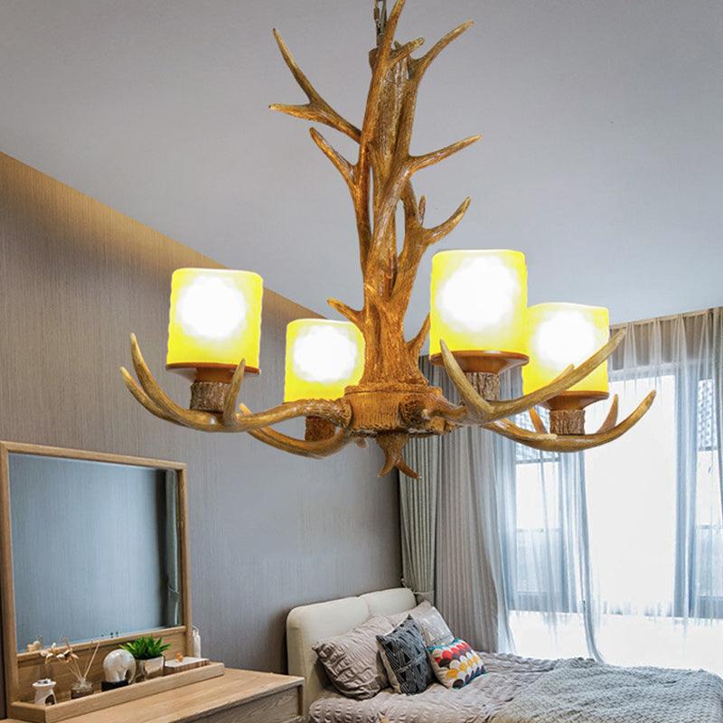 Antler Bedroom Chandelier Lighting Cottage Resin 4/6 Bulbs Brown Pendant Lamp - Rebooters