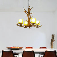 Antler Bedroom Chandelier Lighting Cottage Resin 4/6 Bulbs Brown Pendant Lamp - Rebooters
