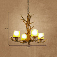 Antler Bedroom Chandelier Lighting Cottage Resin 4/6 Bulbs Brown Pendant Lamp - Rebooters