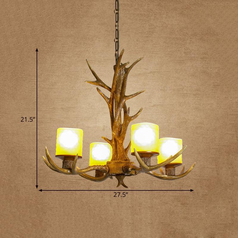 Antler Bedroom Chandelier Lighting Cottage Resin 4/6 Bulbs Brown Pendant Lamp - Rebooters
