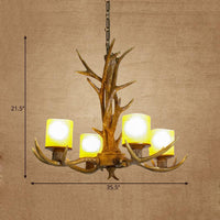 Antler Bedroom Chandelier Lighting Cottage Resin 4/6 Bulbs Brown Pendant Lamp - Rebooters