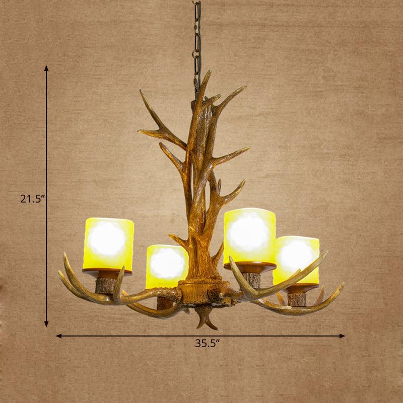 Antler Bedroom Chandelier Lighting Cottage Resin 4/6 Bulbs Brown Pendant Lamp - Rebooters