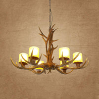 Antler Bedroom Chandelier Lighting Cottage Resin 4/6 Bulbs Brown Pendant Lamp - Rebooters