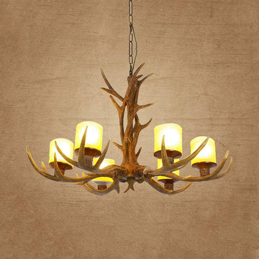 Antler Bedroom Chandelier Lighting Cottage Resin 4/6 Bulbs Brown Pendant Lamp - Rebooters