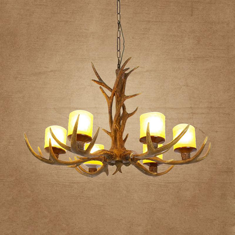Antler Bedroom Chandelier Lighting Cottage Resin 4/6 Bulbs Brown Pendant Lamp - Rebooters