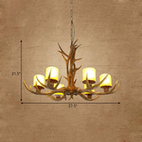 Antler Bedroom Chandelier Lighting Cottage Resin 4/6 Bulbs Brown Pendant Lamp - Rebooters