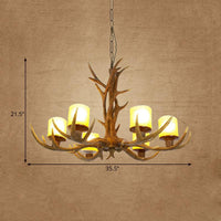Antler Bedroom Chandelier Lighting Cottage Resin 4/6 Bulbs Brown Pendant Lamp - Rebooters