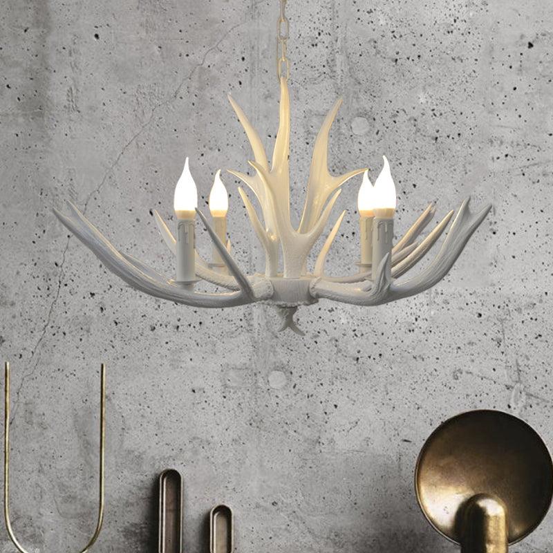 4/6 Lights Resin Chandelier Pendant Lamp Farmhouse White Candle - Rebooters
