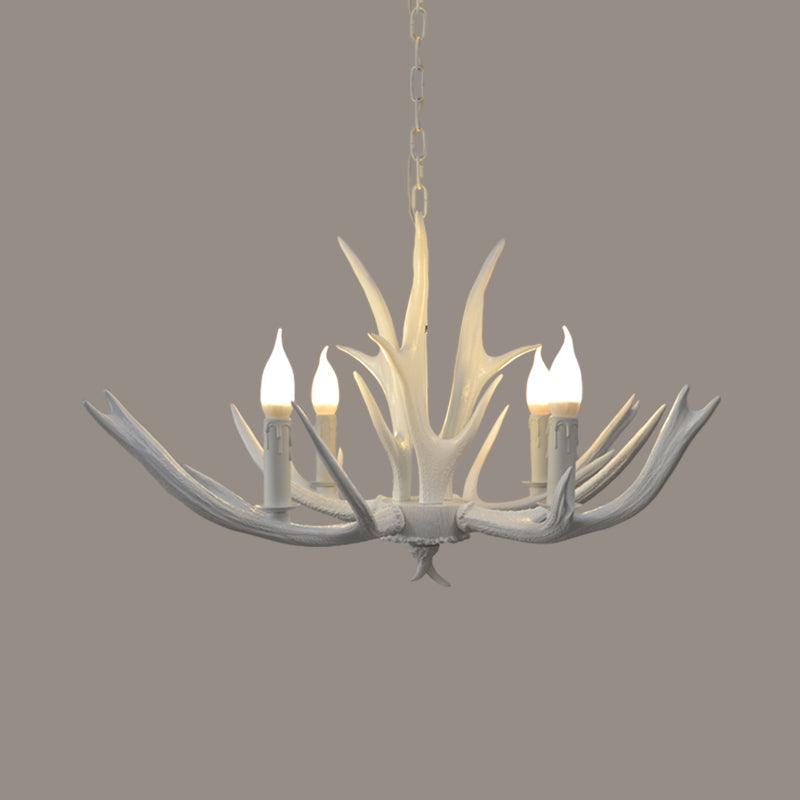 4/6 Lights Resin Chandelier Pendant Lamp Farmhouse White Candle - Rebooters
