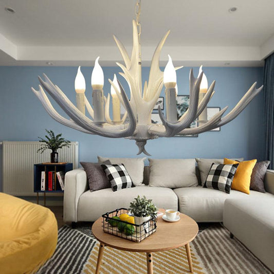 4/6 Lights Resin Chandelier Pendant Lamp Farmhouse White Candle - Rebooters