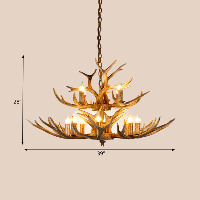 Resin Candle Shape Hanging Chandelier Farmhouse 12 Bulbs - Rebooters