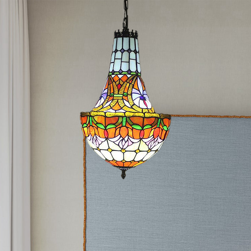 12"/16" Wide Flower Chandelier 3/5 Lights Stained Glass Pendant - Rebooters