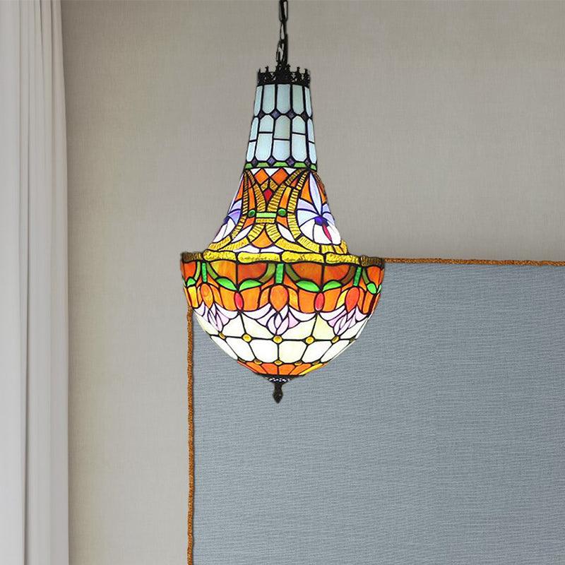 12"/16" Wide Flower Chandelier 3/5 Lights Stained Glass Pendant - Rebooters
