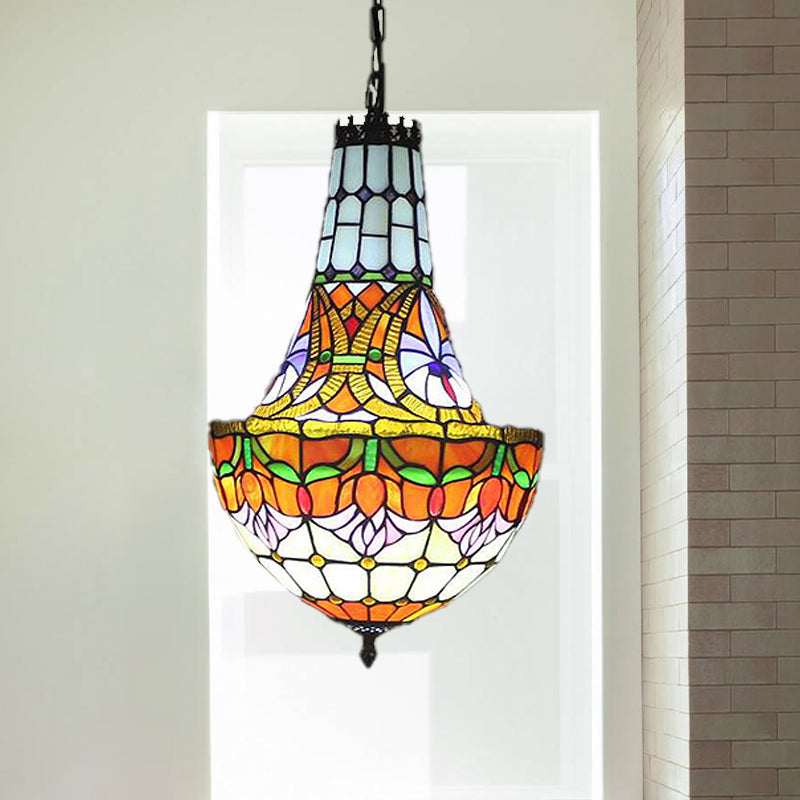 12"/16" Wide Flower Chandelier 3/5 Lights Stained Glass Pendant - Rebooters