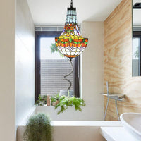 12"/16" Wide Flower Chandelier 3/5 Lights Stained Glass Pendant - Rebooters