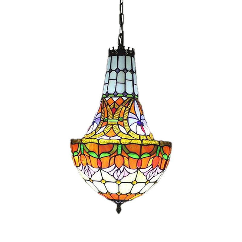 12"/16" Wide Flower Chandelier 3/5 Lights Stained Glass Pendant - Rebooters