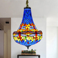 16"/19.5" Wide Dragonfly Chandelier Light Tiffany Stained Glass - Rebooters