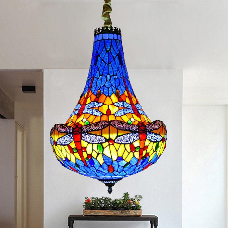16"/19.5" Wide Dragonfly Chandelier Light Tiffany Stained Glass - Rebooters