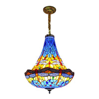 16"/19.5" Wide Dragonfly Chandelier Light Tiffany Stained Glass - Rebooters