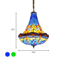 16"/19.5" Wide Dragonfly Chandelier Light Tiffany Stained Glass - Rebooters