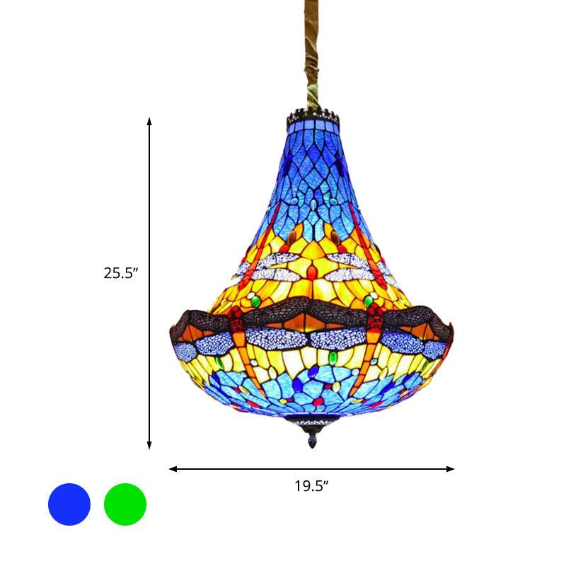 16"/19.5" Wide Dragonfly Chandelier Light Tiffany Stained Glass - Rebooters