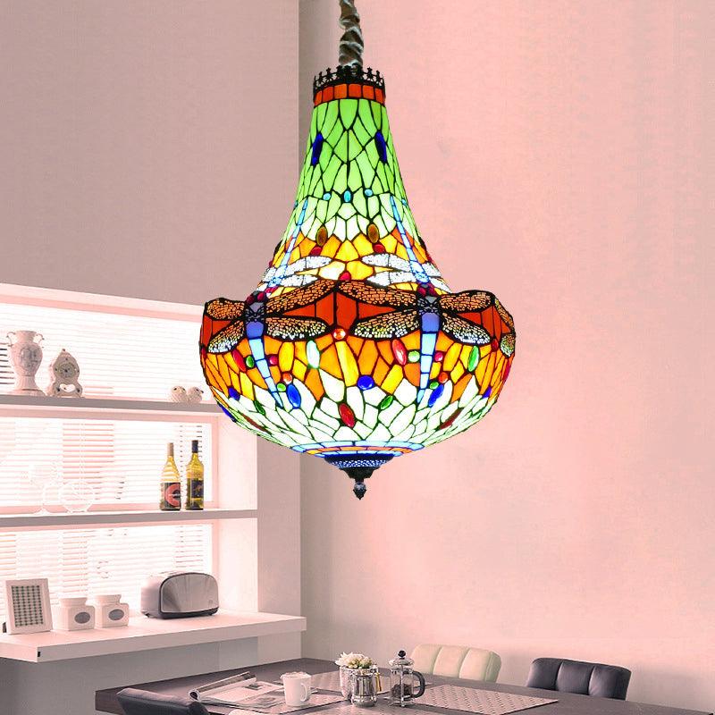 16"/19.5" Wide Dragonfly Chandelier Light Tiffany Stained Glass - Rebooters