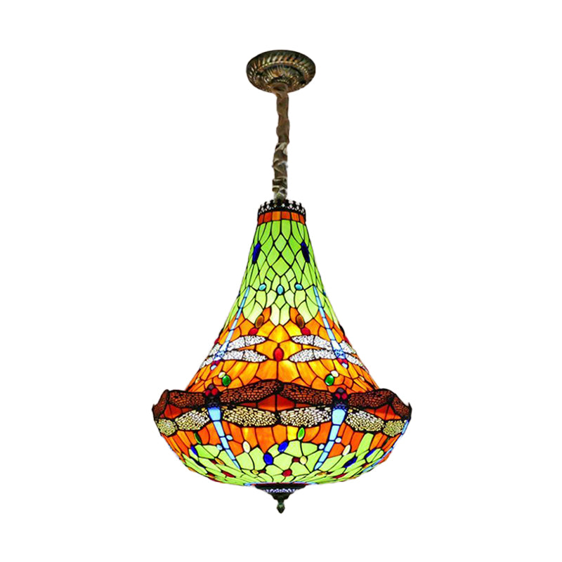 16"/19.5" Wide Dragonfly Chandelier Light Tiffany Stained Glass - Rebooters