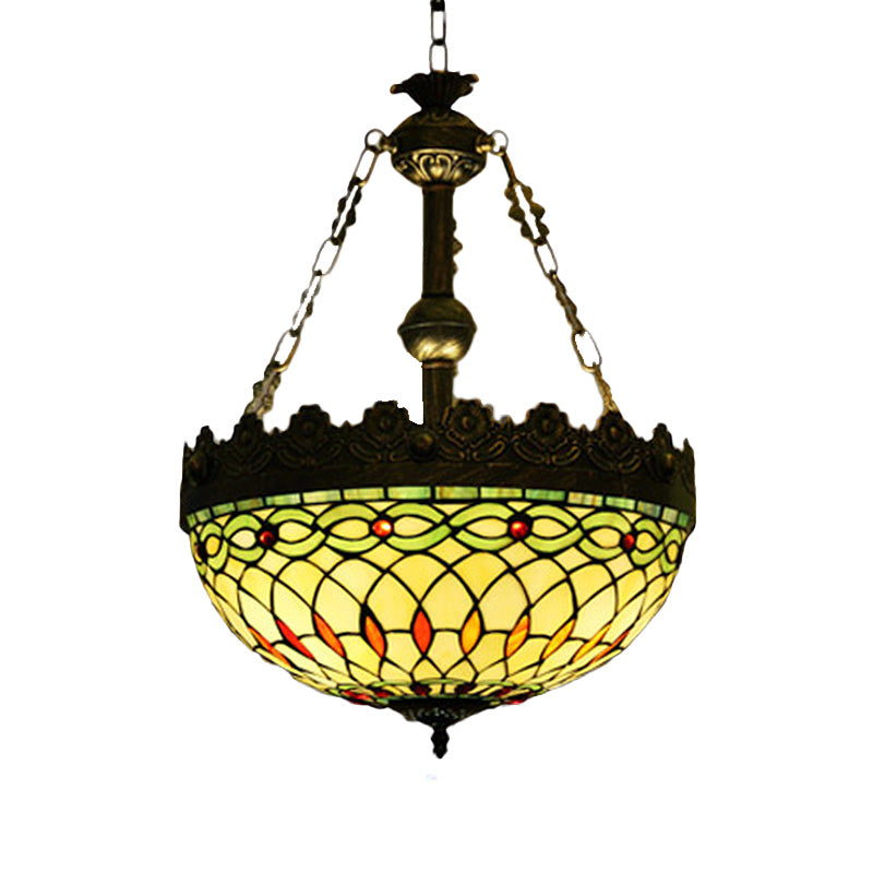 3 Lights Hanging Chandelier Mediterranean Stained Glass Light - Rebooters