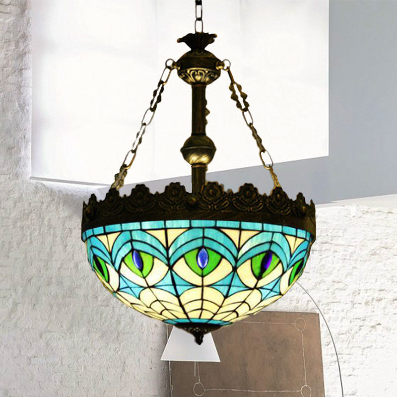 3 Lights Hanging Chandelier Mediterranean Stained Glass Light - Rebooters