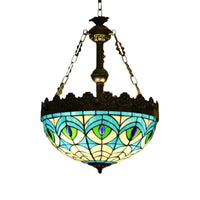 3 Lights Hanging Chandelier Mediterranean Stained Glass Light - Rebooters