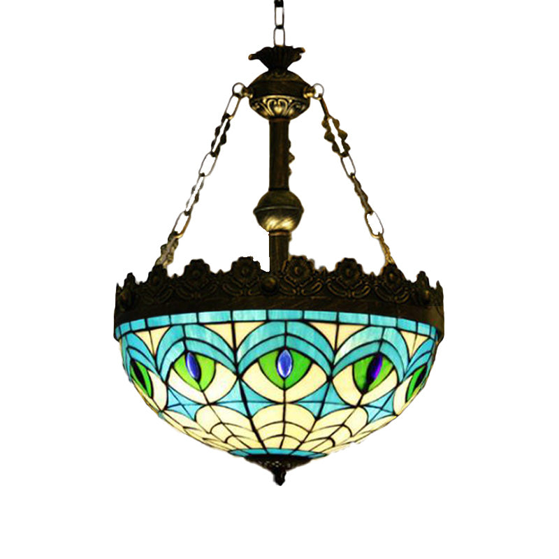 3 Lights Hanging Chandelier Mediterranean Stained Glass Light - Rebooters