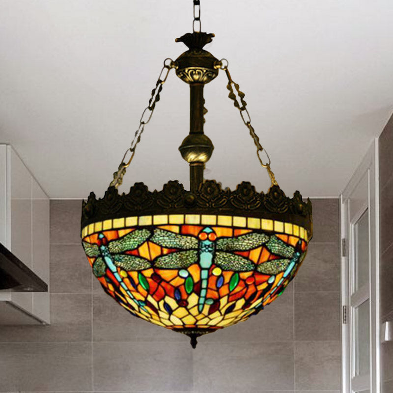 3 Lights Hanging Chandelier Mediterranean Stained Glass Light - Rebooters