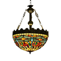 3 Lights Hanging Chandelier Mediterranean Stained Glass Light - Rebooters