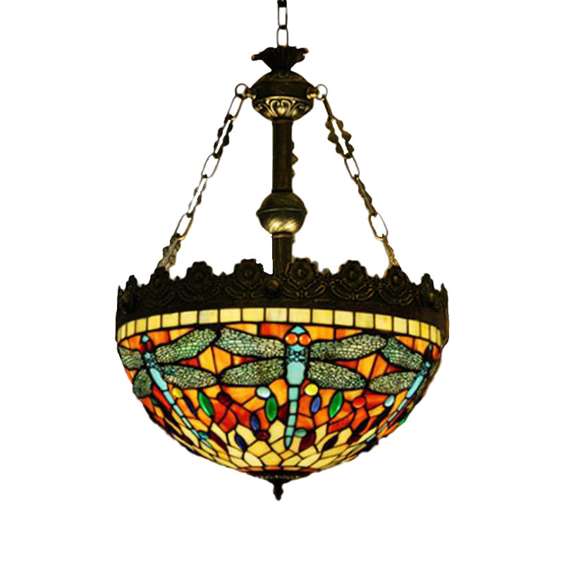 3 Lights Hanging Chandelier Mediterranean Stained Glass Light - Rebooters