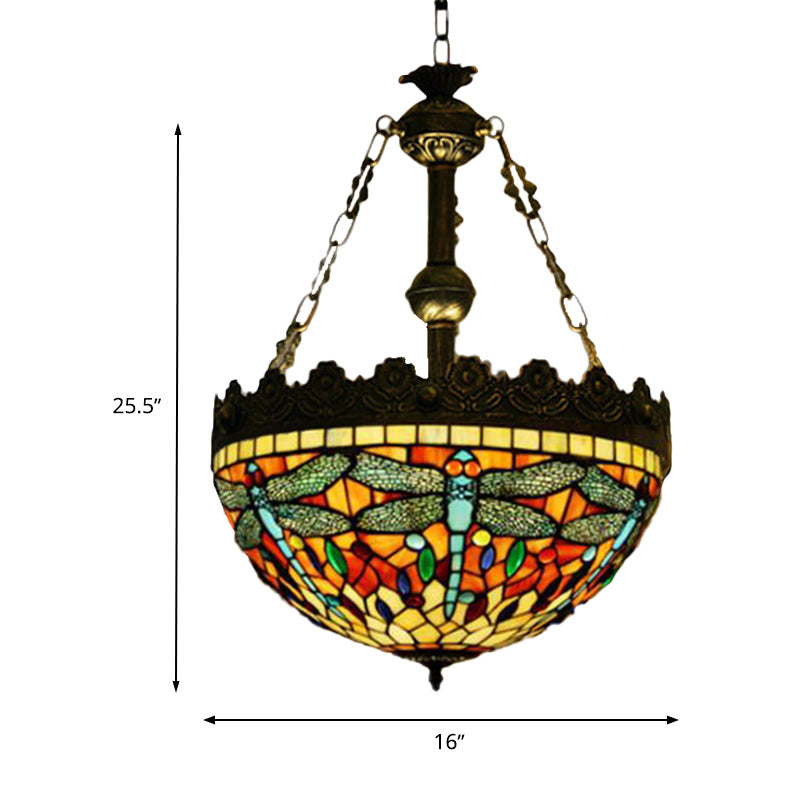 3 Lights Hanging Chandelier Mediterranean Stained Glass Light - Rebooters