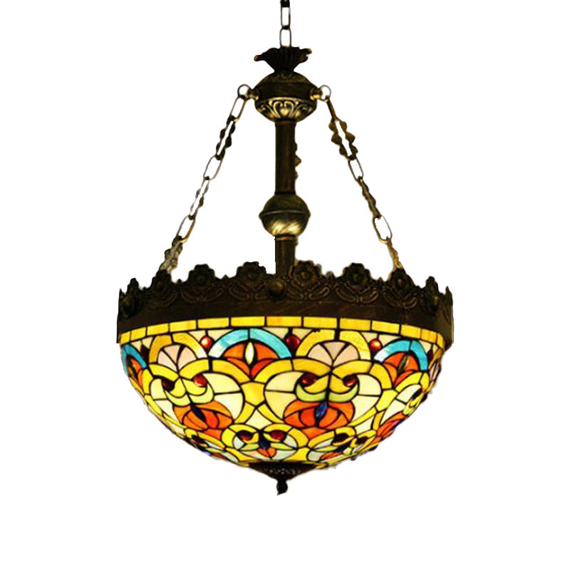 3 Lights Hanging Chandelier Mediterranean Stained Glass Light - Rebooters