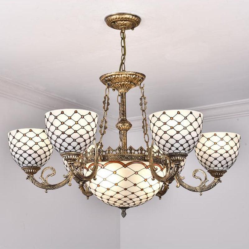 Beaded Chandelier Tiffany Style Stained Glass Antique Brass 3/5/9 Lights - Rebooters