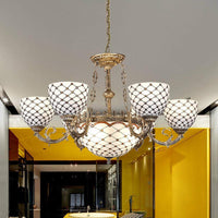 Beaded Chandelier Tiffany Style Stained Glass Antique Brass 3/5/9 Lights - Rebooters