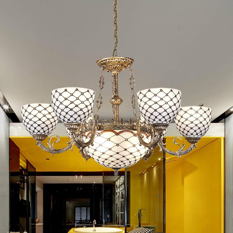 Beaded Chandelier Tiffany Style Stained Glass Antique Brass 3/5/9 Lights - Rebooters