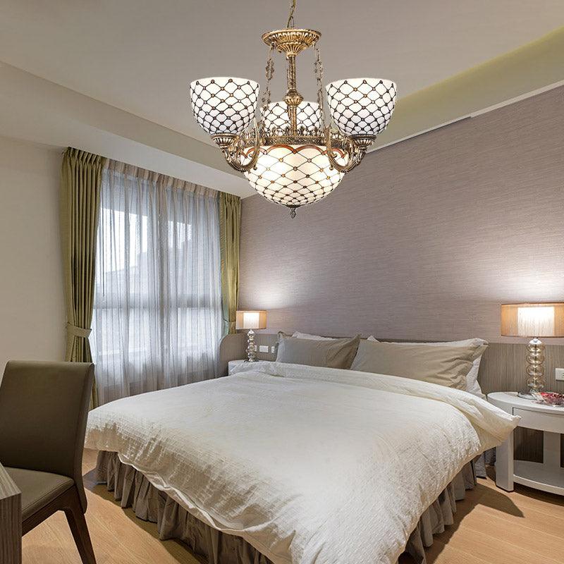 Beaded Chandelier Tiffany Style Stained Glass Antique Brass 3/5/9 Lights - Rebooters