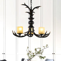 3/5 Bulbs Resin Chandelier Lighting Cottage Brown Faux Antler Lamp - Rebooters