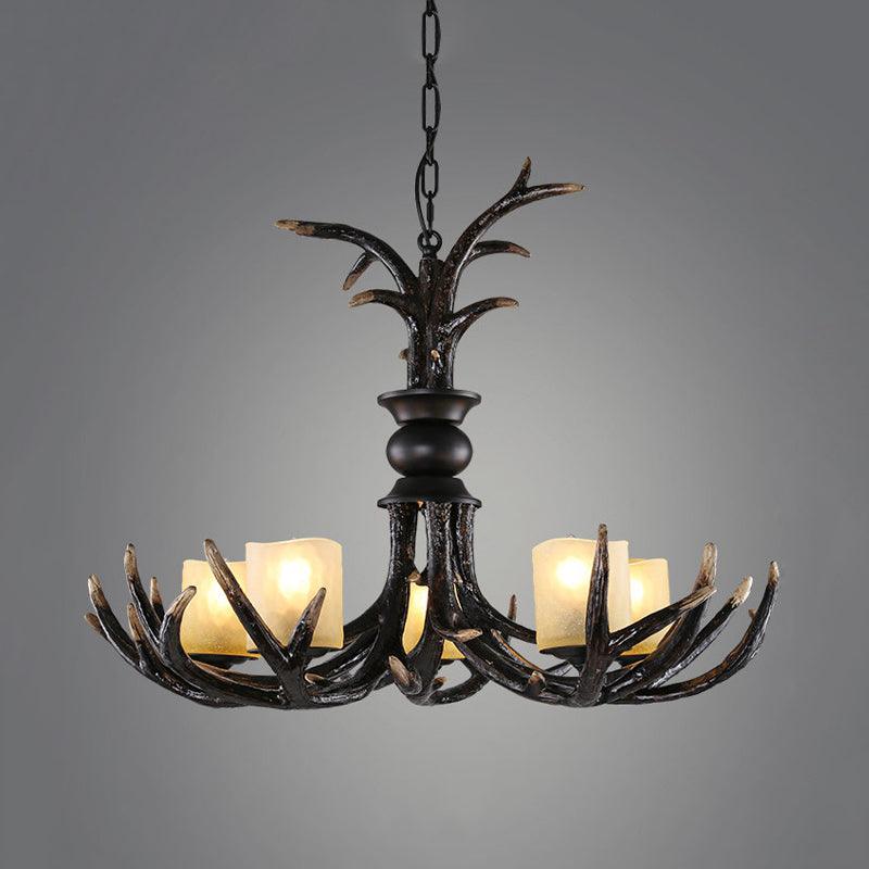 3/5 Bulbs Resin Chandelier Lighting Cottage Brown Faux Antler Lamp - Rebooters