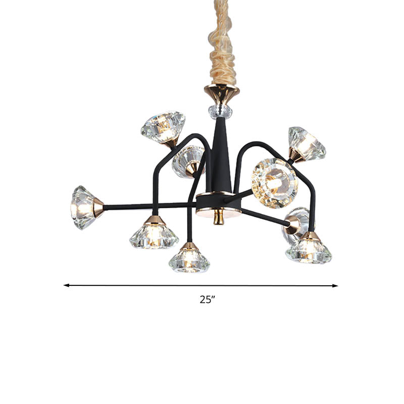 Black 9/12 Lights Chandelier Light Modern Pyramid Crystal Curved Arm - Rebooters
