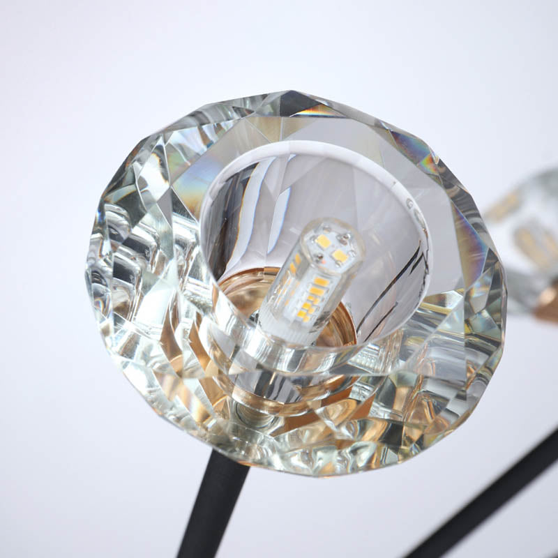 Black 9/12 Lights Chandelier Light Modern Pyramid Crystal Curved Arm - Rebooters