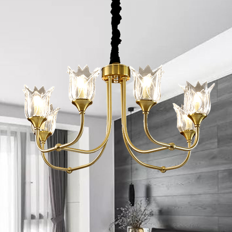 Flower Clear Glass Pendant Light Postmodern 6 Heads Gold Chandelier - Rebooters