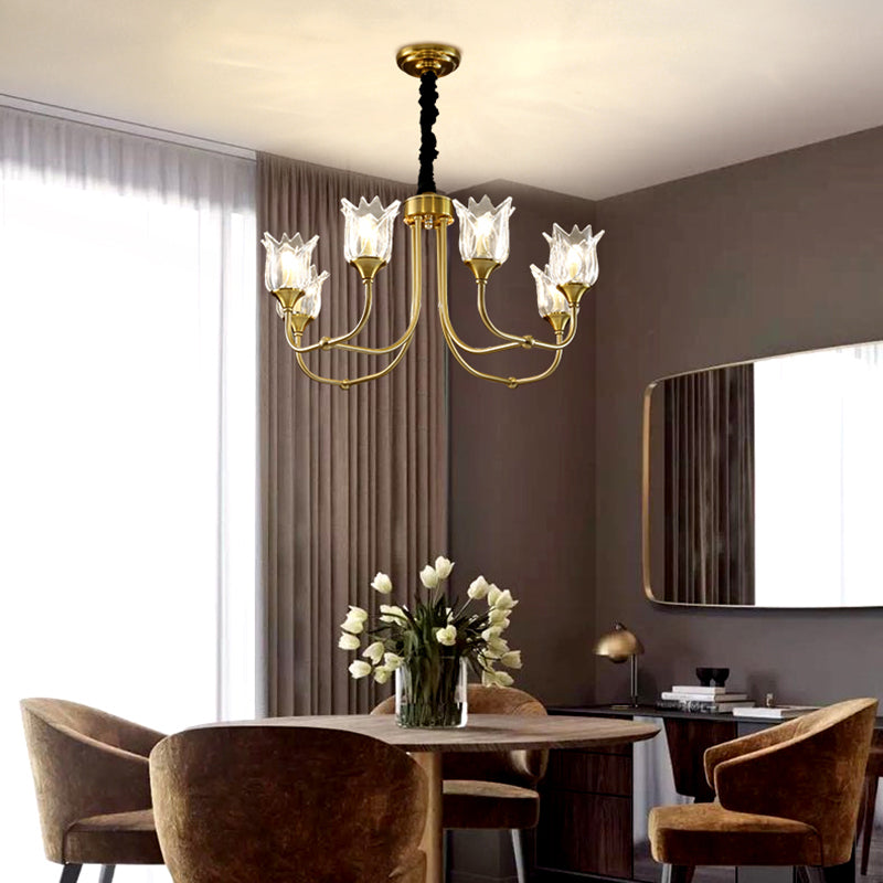 Flower Clear Glass Pendant Light Postmodern 6 Heads Gold Chandelier - Rebooters