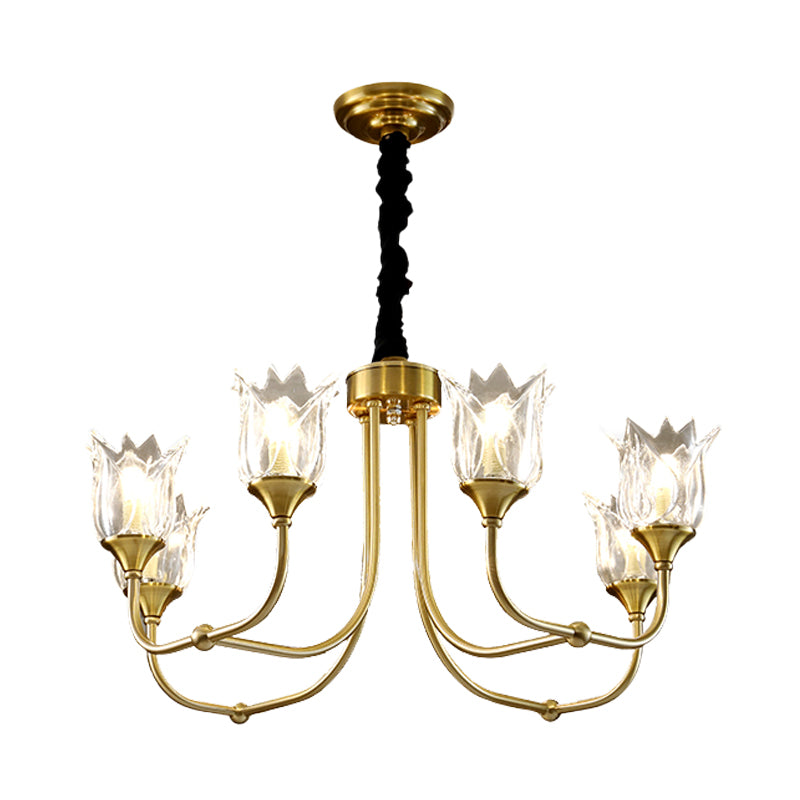 Flower Clear Glass Pendant Light Postmodern 6 Heads Gold Chandelier - Rebooters
